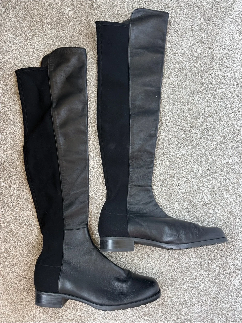 Stuart Weitzman Black Leather & Stretch Over-the-Knee Boots